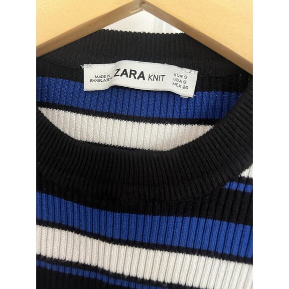 Zara Women's Blue and Black Knit top size S Striped - Picture 2 of 7